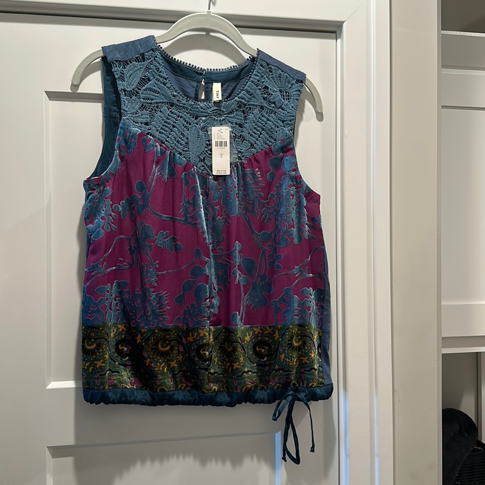 TINY by Anthropologie very rare crochet with velvet detail top NWT